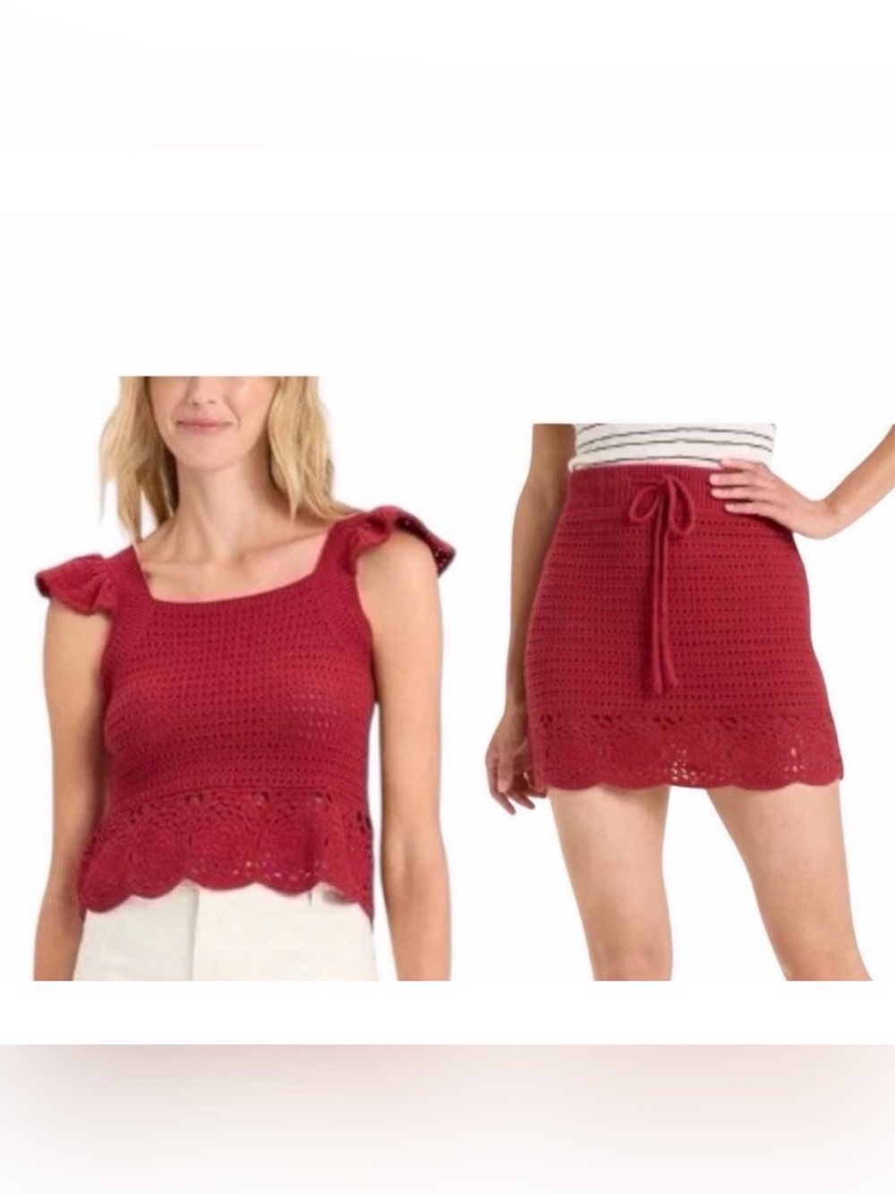 Universal Thread Red Crochet Mini Skirt and Tank Top Small